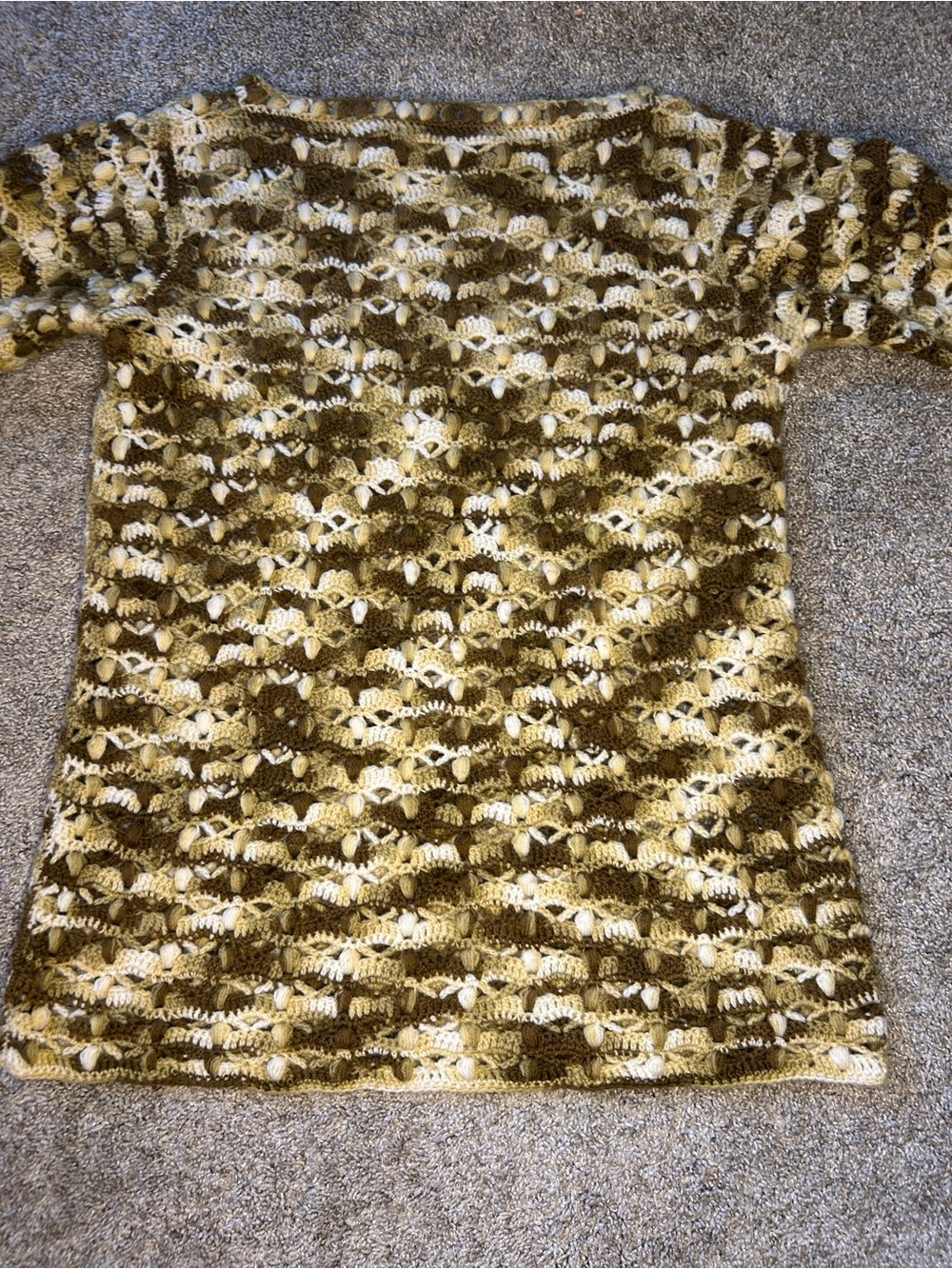 Open-Knit Short Sleeve Sweater in Olive and Cream handmade